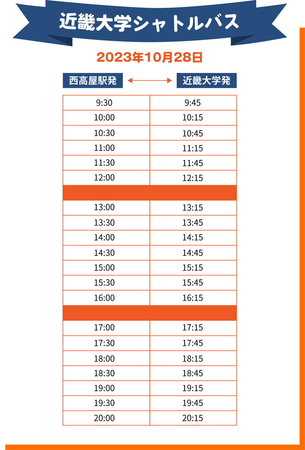 近畿大学シャトルバス時刻表